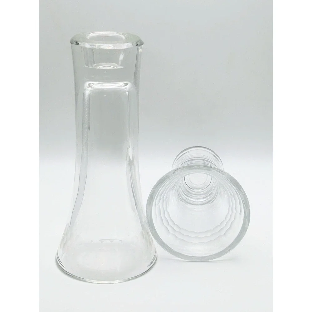 Vintage Clear Glass Taper Candle Holder Set Flared Bell Shape 7